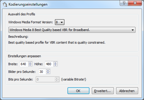 Konfiguration des Encoders (vordefinierte Profile)