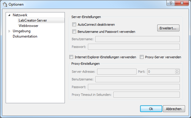 Einstellungen für LabCreator-Server